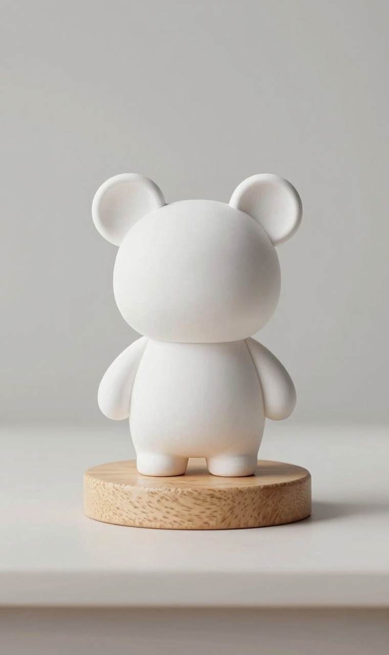 A finished 3D fuse bead figure on a wooden base as a desk ornament