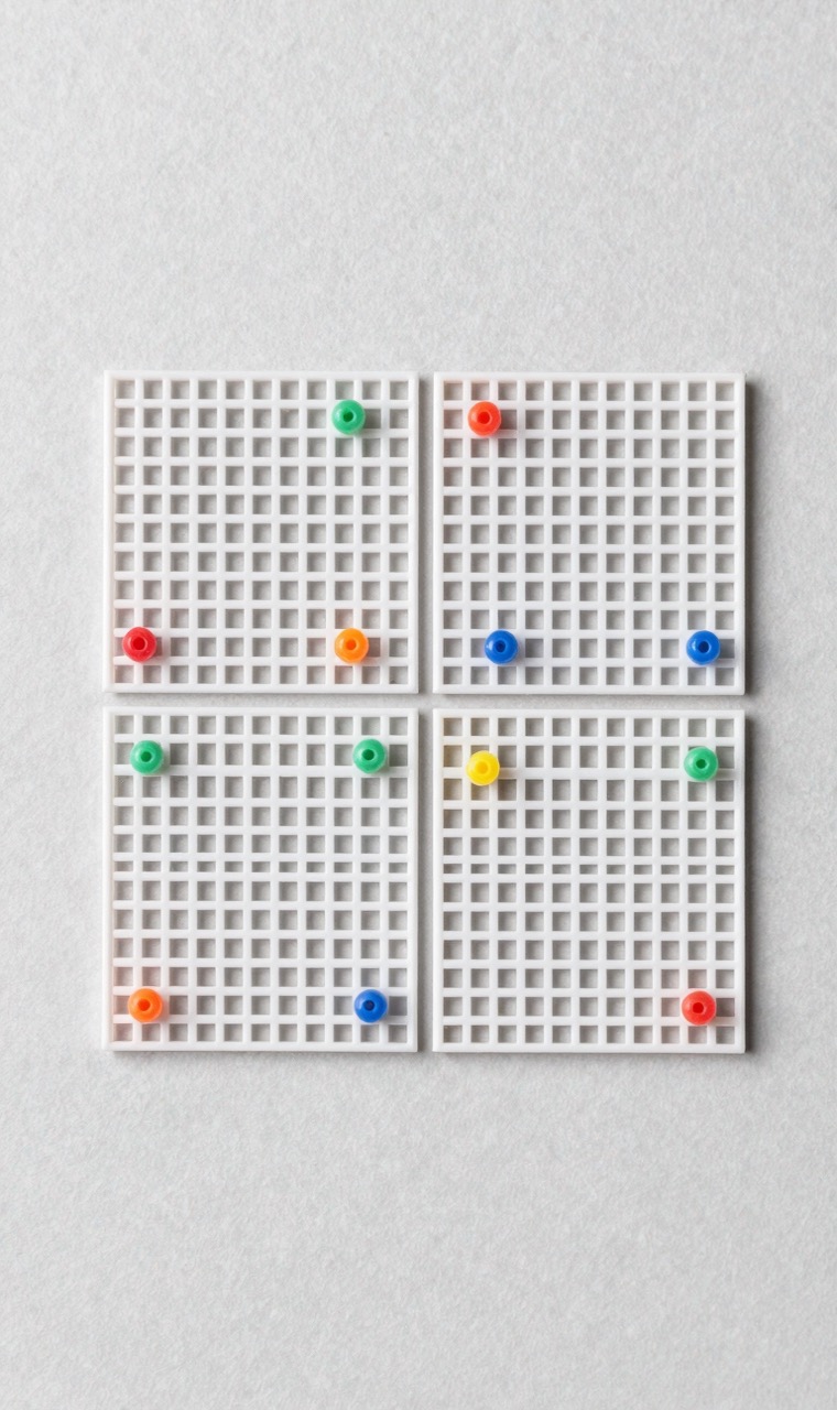 Four square pegboards interlocked into a 2x2 large grid