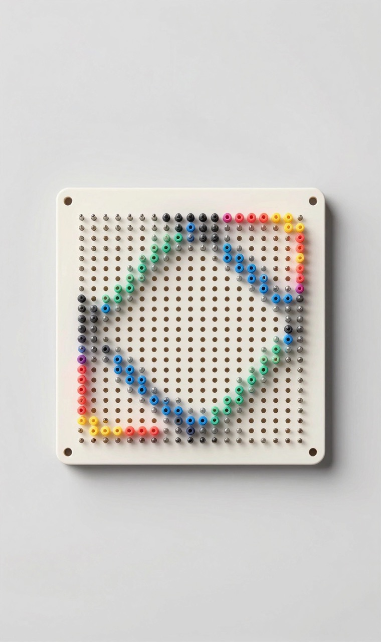 A single large square pegboard partially filled with a bead pattern