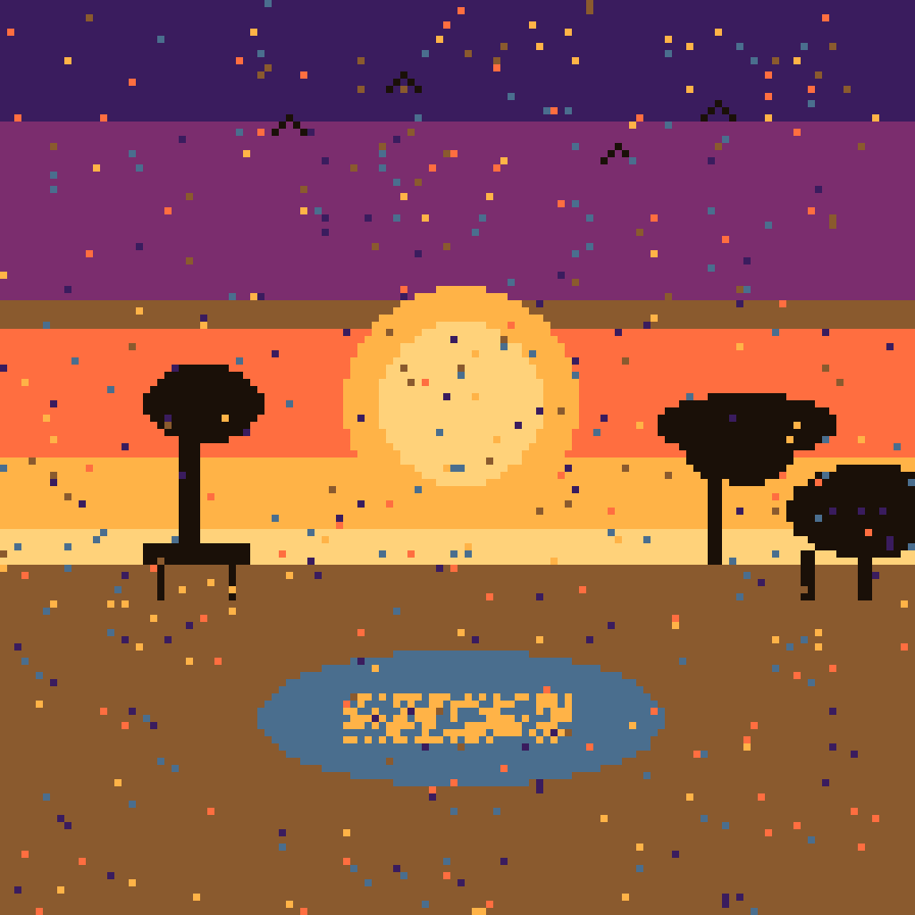 Safari Watering Hole Dusk — Animals perler bead pattern (128×128)