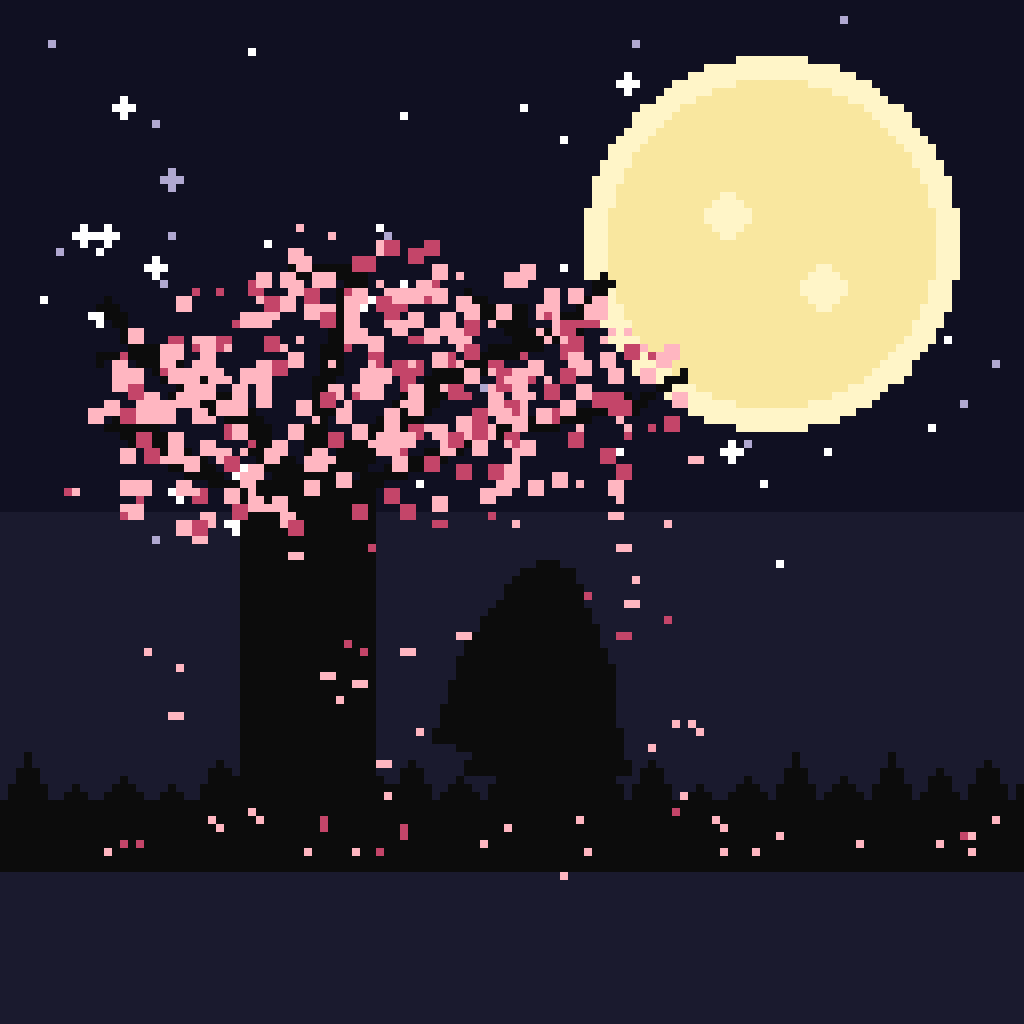 Moonlit Sakura Silhouette — Anime & Manga perler bead pattern (128×128)