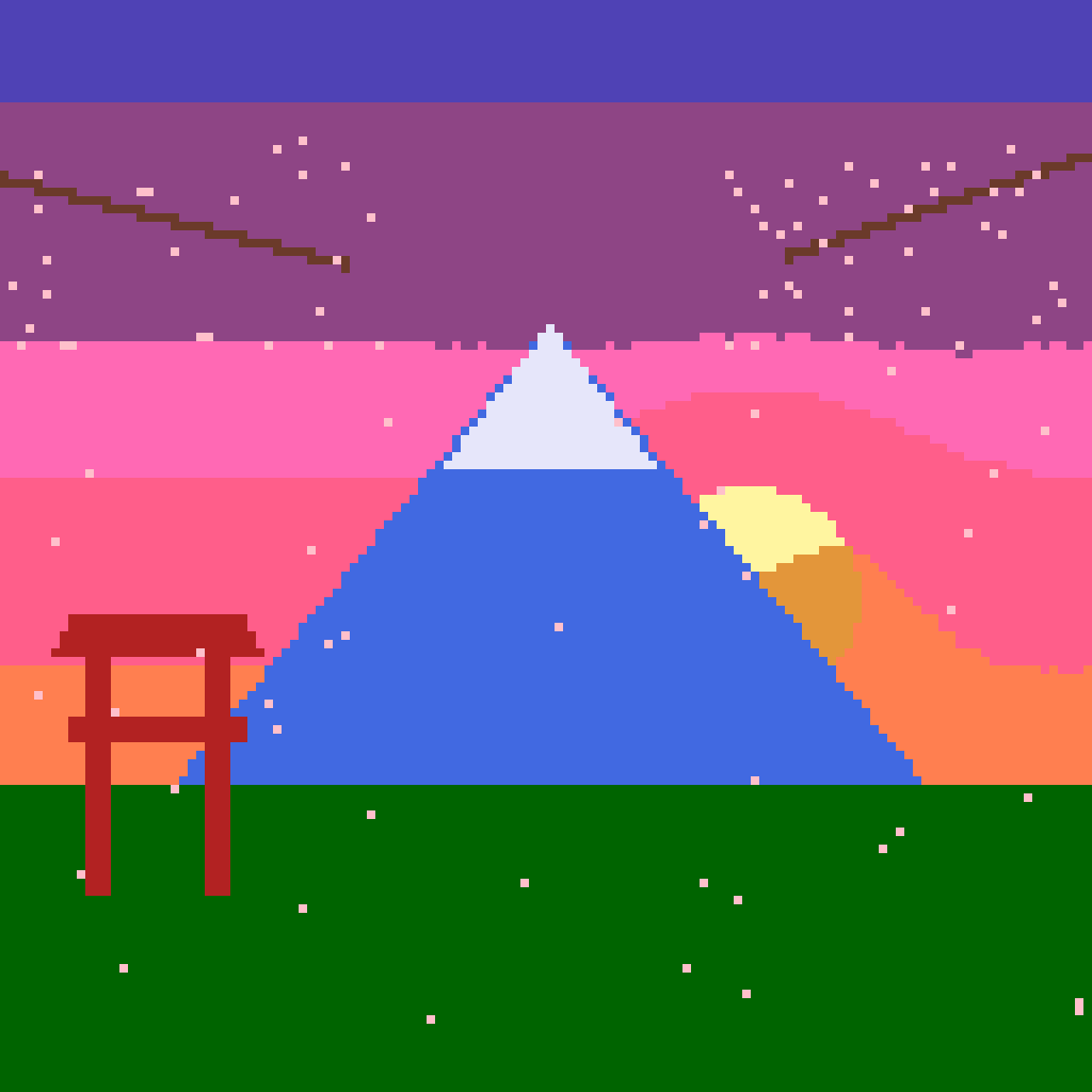 Fuji Sakura Sunset — Anime & Manga perler bead pattern (128×128)