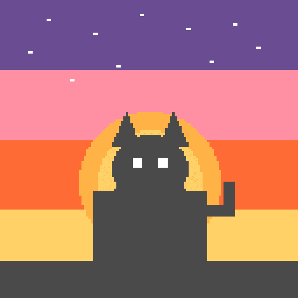 Cute Sunset Cat — Easy Patterns perler bead pattern (128×128)