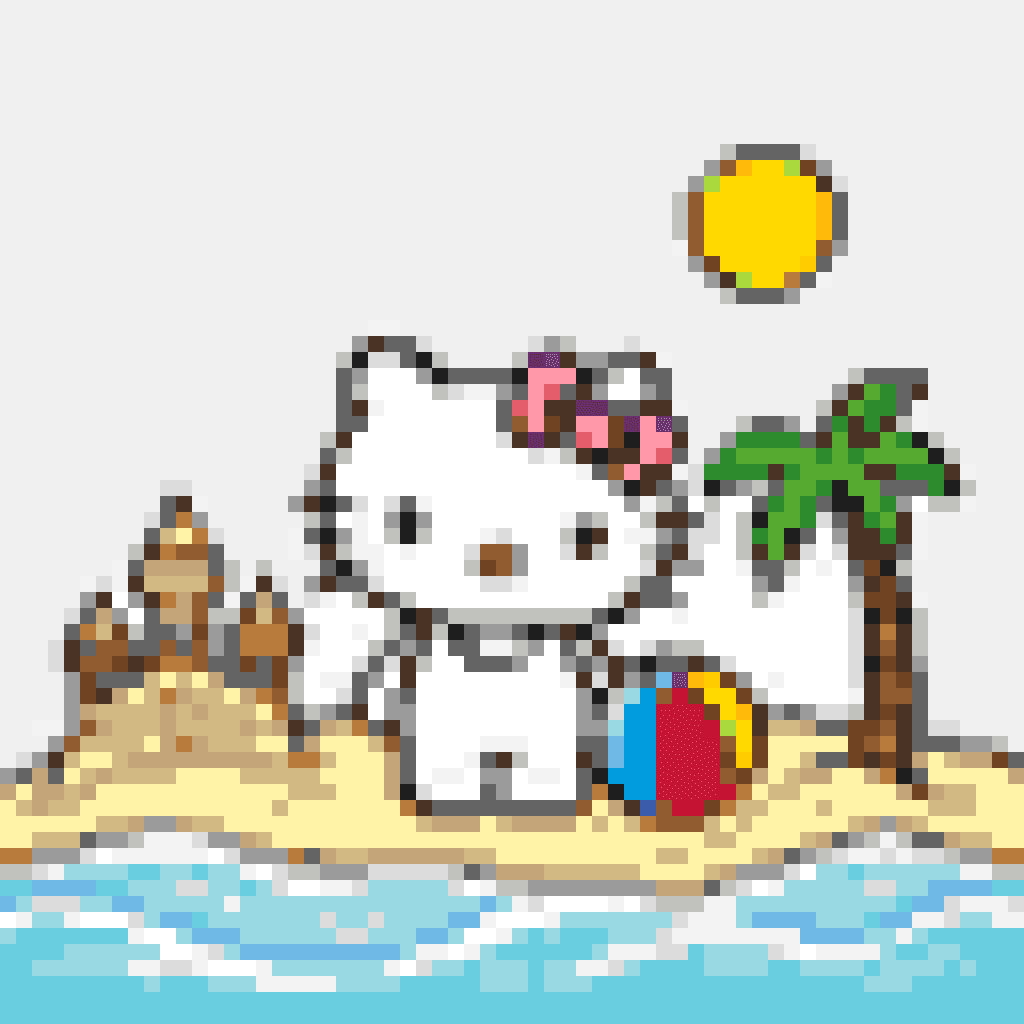 Hello Kitty Beach — Hello Kitty perler bead pattern (64×64)