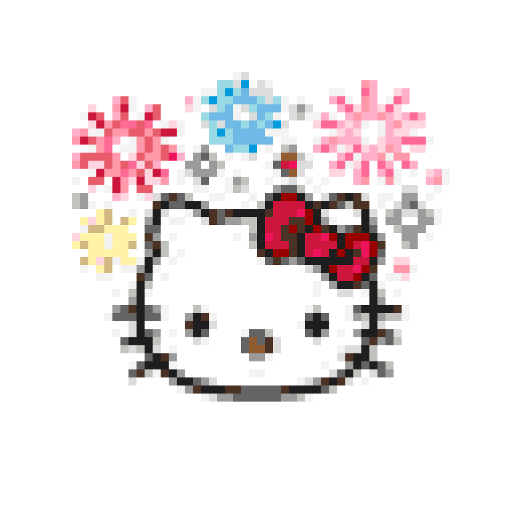 Hello Kitty Fuegos Artificiales — patrón de cuentas de Hello Kitty (64×64)