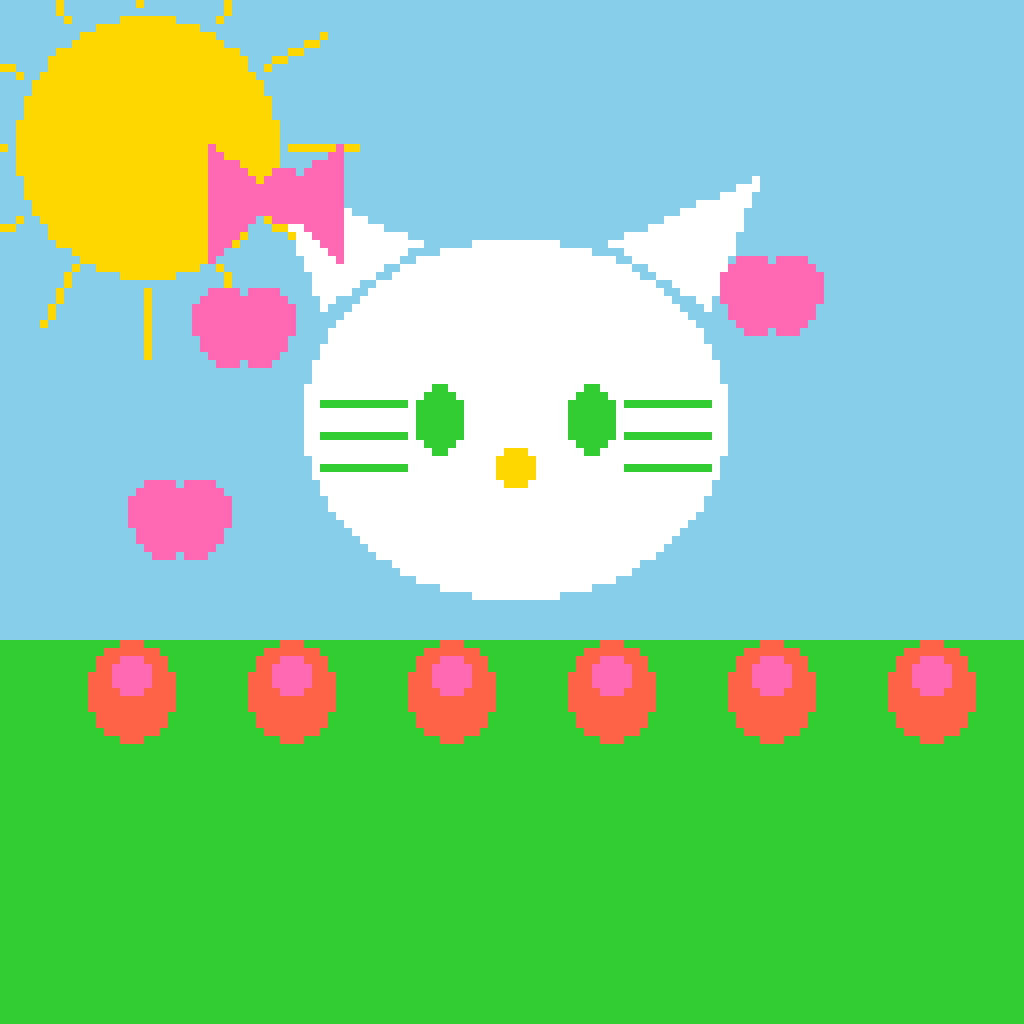 Hello Kitty Flower Garden — Hello Kitty perler bead pattern (128×128)
