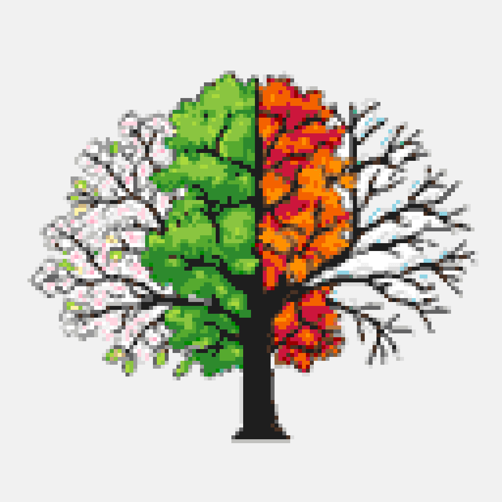Panorama del árbol de las estaciones — patrón de cuentas de Estacional (128×128)