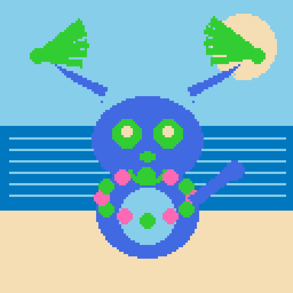 Stitch Aloha Beach — Stitch perler bead pattern (128×128)