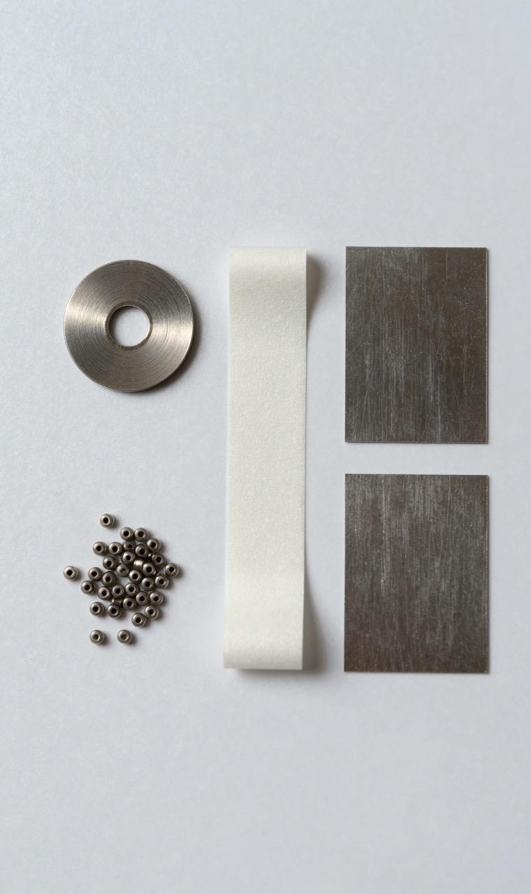 Disc magnets, adhesive strip, and magnetic sheet with beads